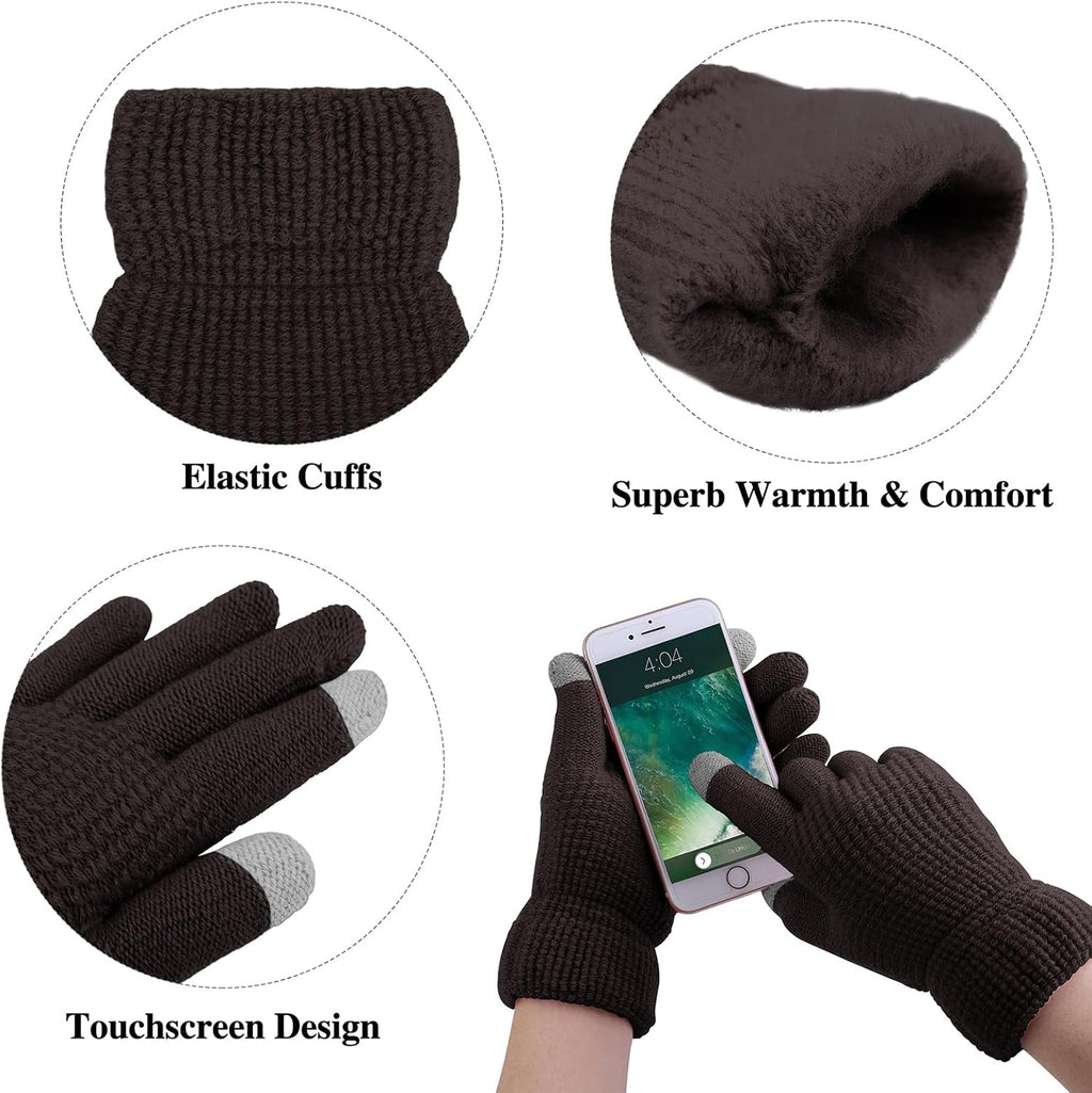 Womens Winter Warm Sets Knitted Fur Pompoms Beanie Hat Circle Loop Scarf Touch Screen Gloves Winter Favor Accessories