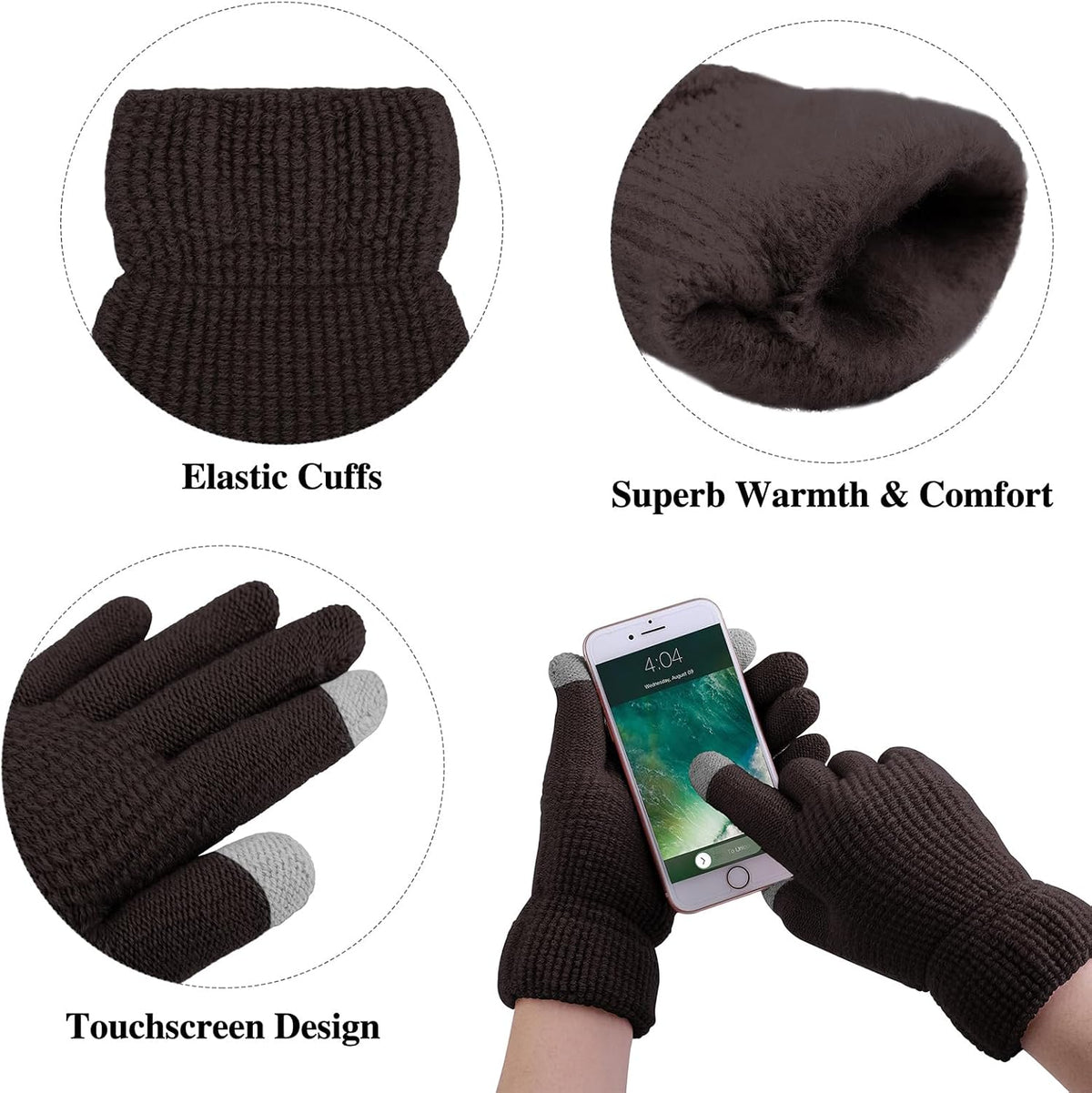 Womens Winter Warm Sets Knitted Fur Pompoms Beanie Hat Circle Loop Scarf Touch Screen Gloves Winter Favor Accessories